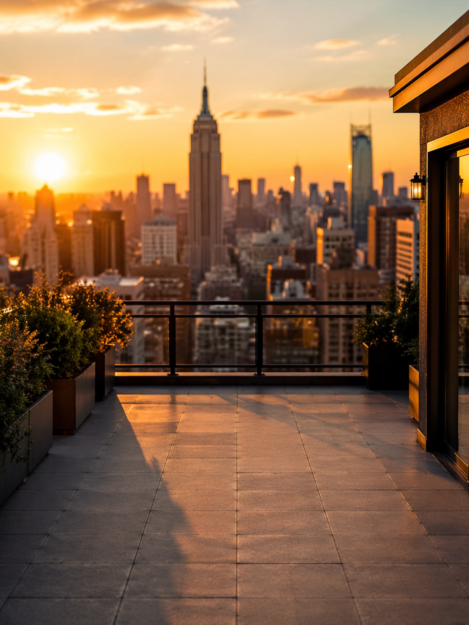 AI generated golden hour NYC rooftop background