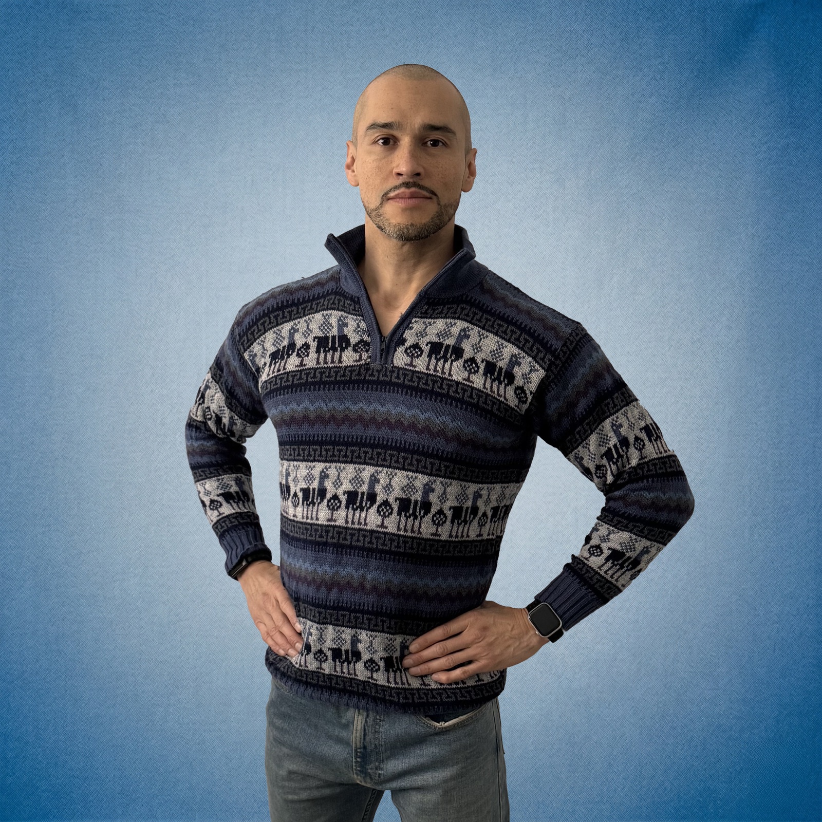 Portrait on light blue gradient backdrop